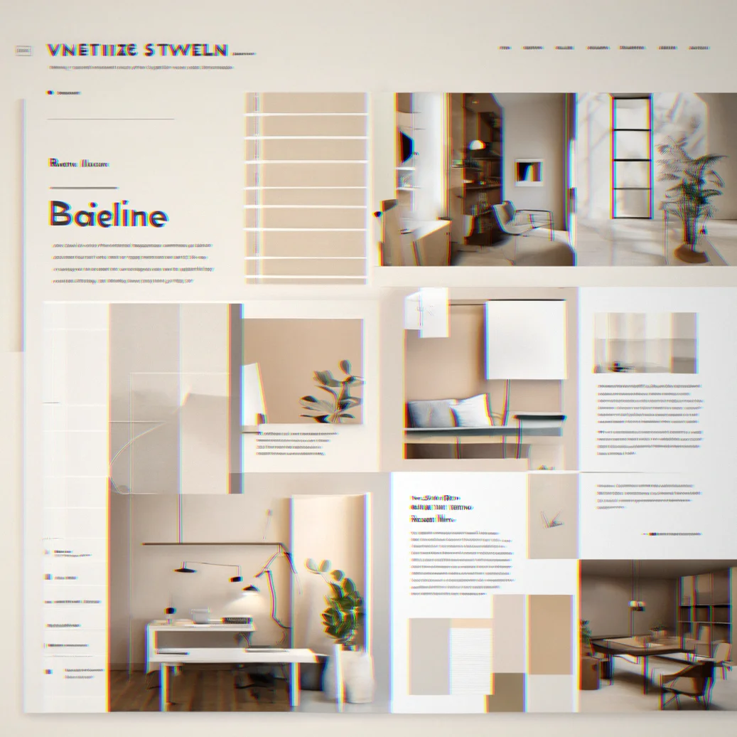 A website layout with grid overlay showing how everything aligns to the baseline, the spacing pattern, and where each component sits