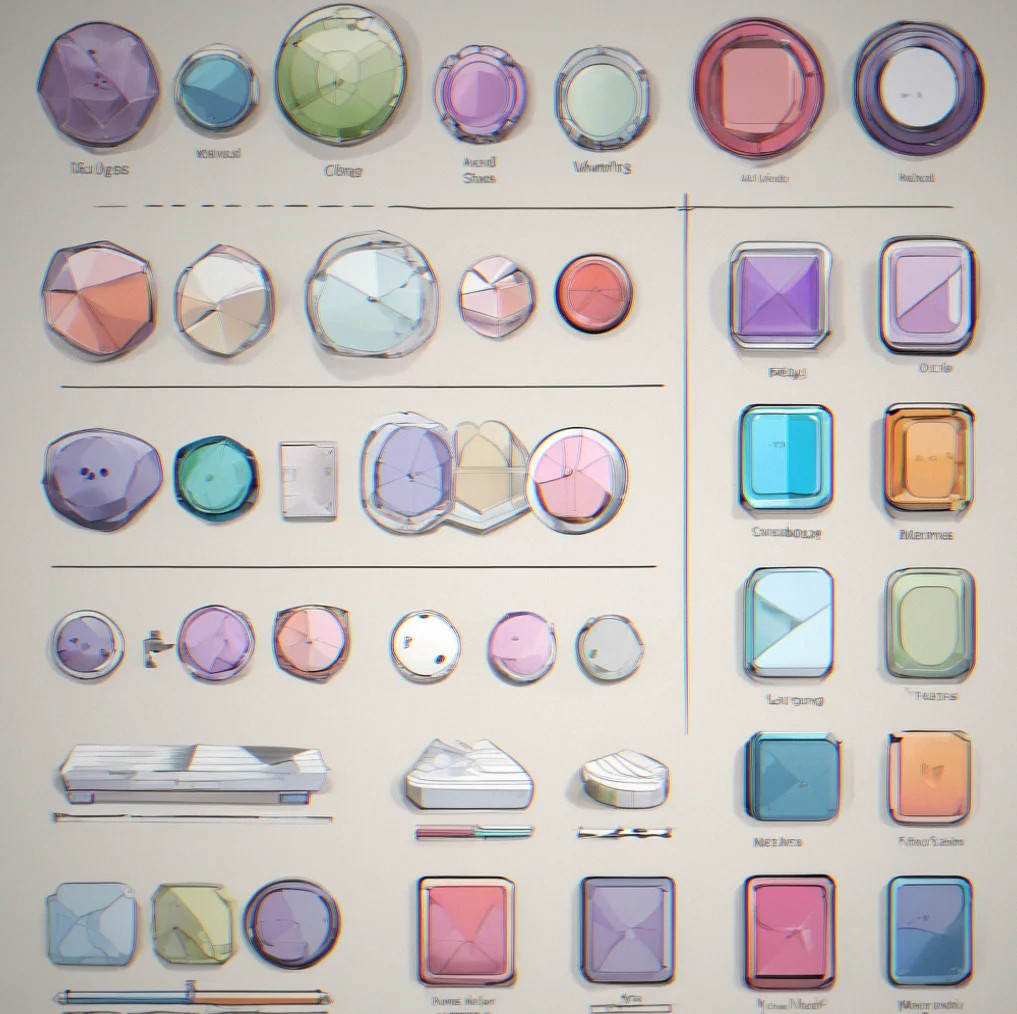 Base button component with all its size variants shown next to it. Small, medium, large. Each one's got color options and different states marked out.