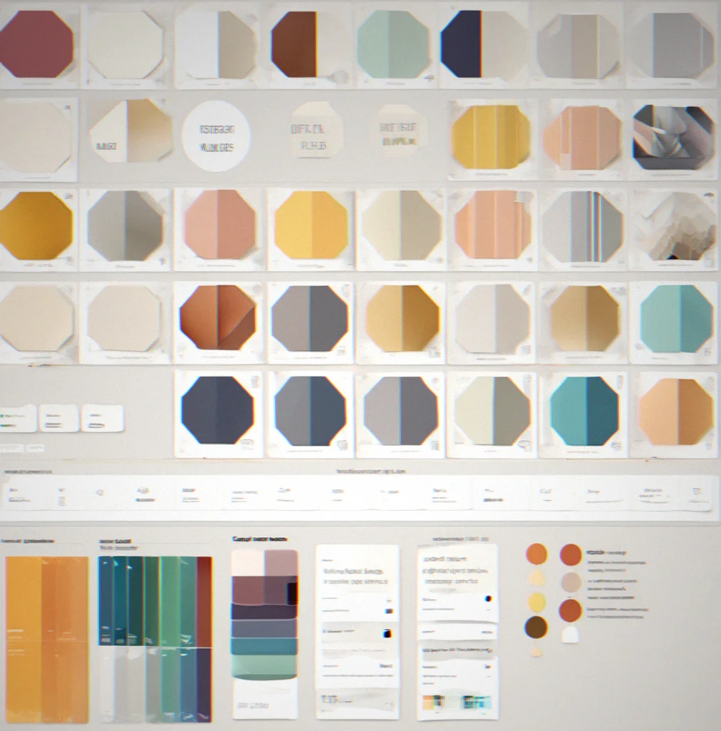 Design tokens interface showing type scale, spacing values, color palette with hex codes and semantic labels for difrerent states